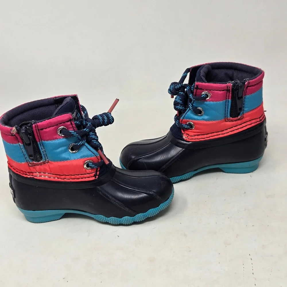 Sperry Toddler Saltwater Duck Boots Navy Pink Blue STL166417 Size 6M